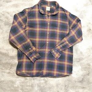 ROWM Multicolor Plaid Flannel Cotton Men's Button-Up Shirt relaxed fit Collar M